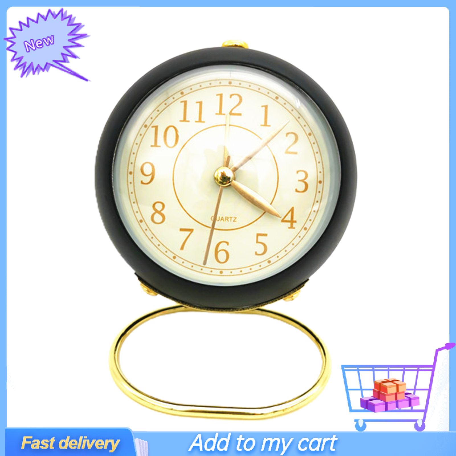 Mini Cute Desktop Metal Round Alarm Clock Night Light Home Bedroom Decoration