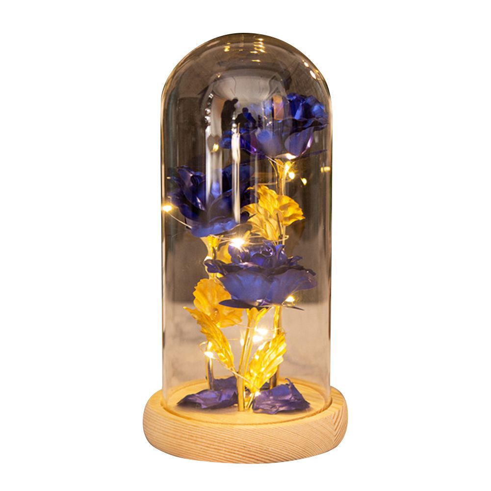 GC Colored  Roses  Ornaments 3 Flowers Glass-covered Gold-leaf Artifical Roses Luminous Led Night Light Creative Valentine Day Gifts color:Log Red Flower