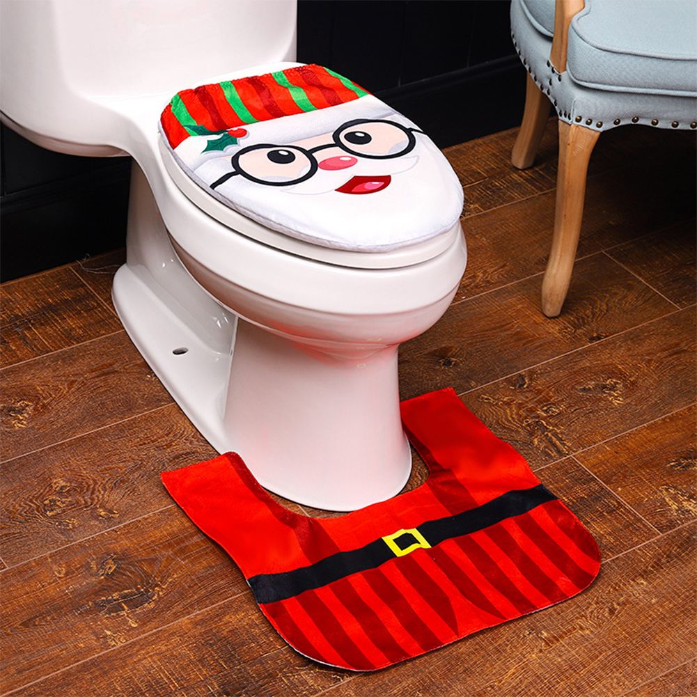 GC Two Pieces Cartoon Toilet  Seat  Covers Santa Claus Snowman Pattern For Bathroom Decorations specification:santa claus
