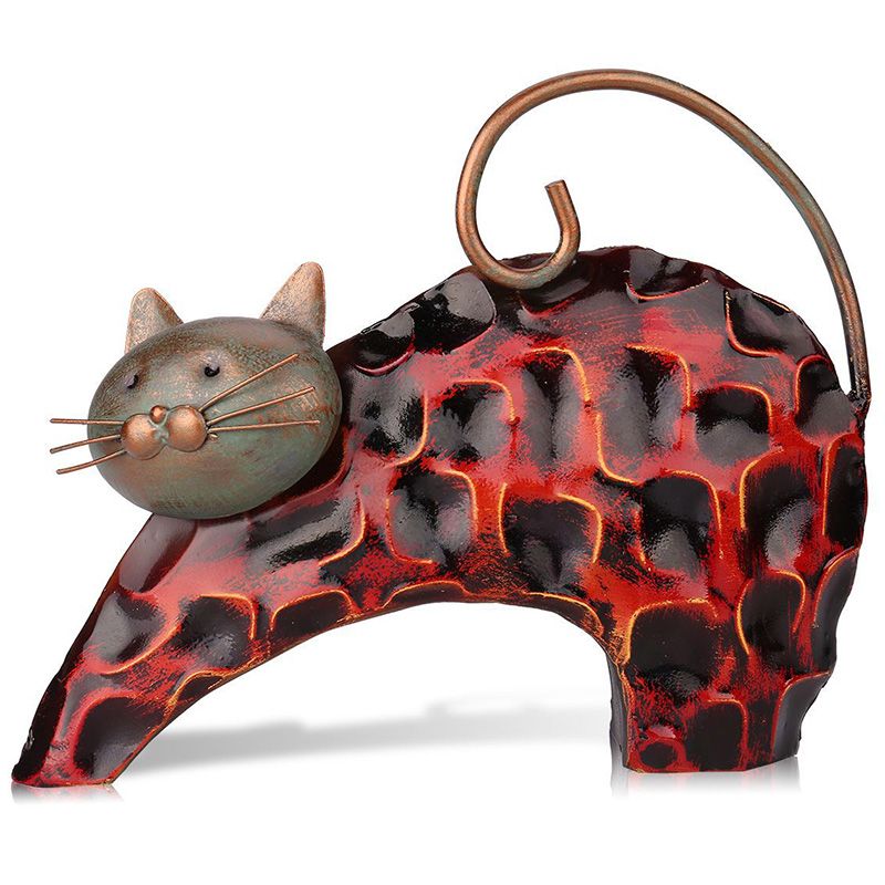Lazy Cat Metal Figurine Art Iron Sculpture Animal Abstract Sculpture Miniature Figurine Craft Gift for Home Decoration