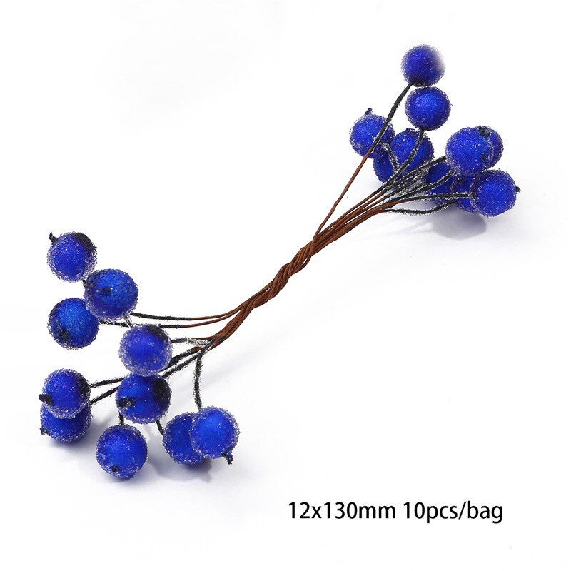 6/10/12/50/60/70/90/144pcs Blue Flower Cherry Stamen Berries Bundle DIY Christmas Wedding Cake Gift Box Wreaths Decor