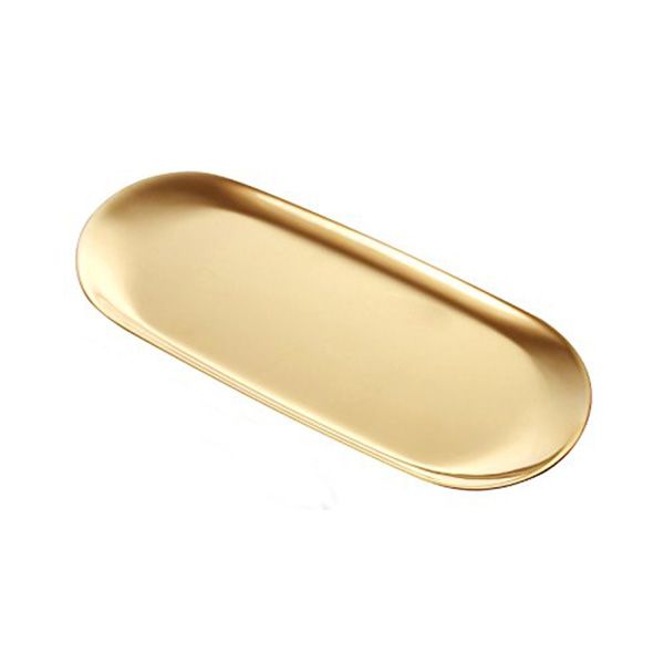 Individual Stainless Steel Towel Tray Storage Tray Dish Plate Tea Tray Fruit Trays Cosmetics Jewelry Organizer, Golden, Oval