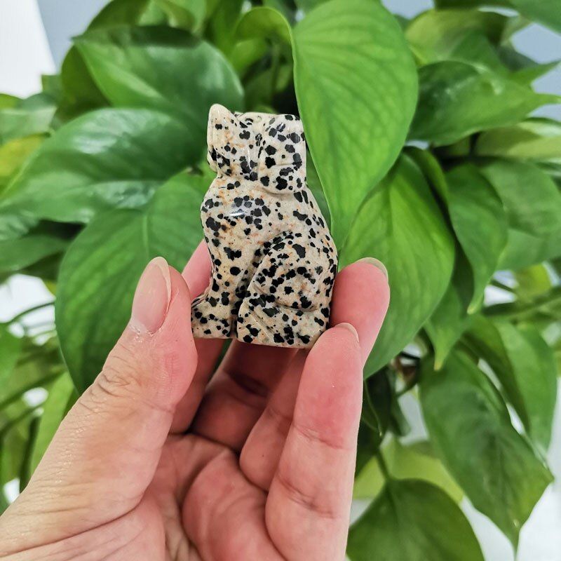 2inch Leopard Skin Jasper Dog Figurine Carved Crystal Craft Home Decoration Gift Feng Shui Art Collectible