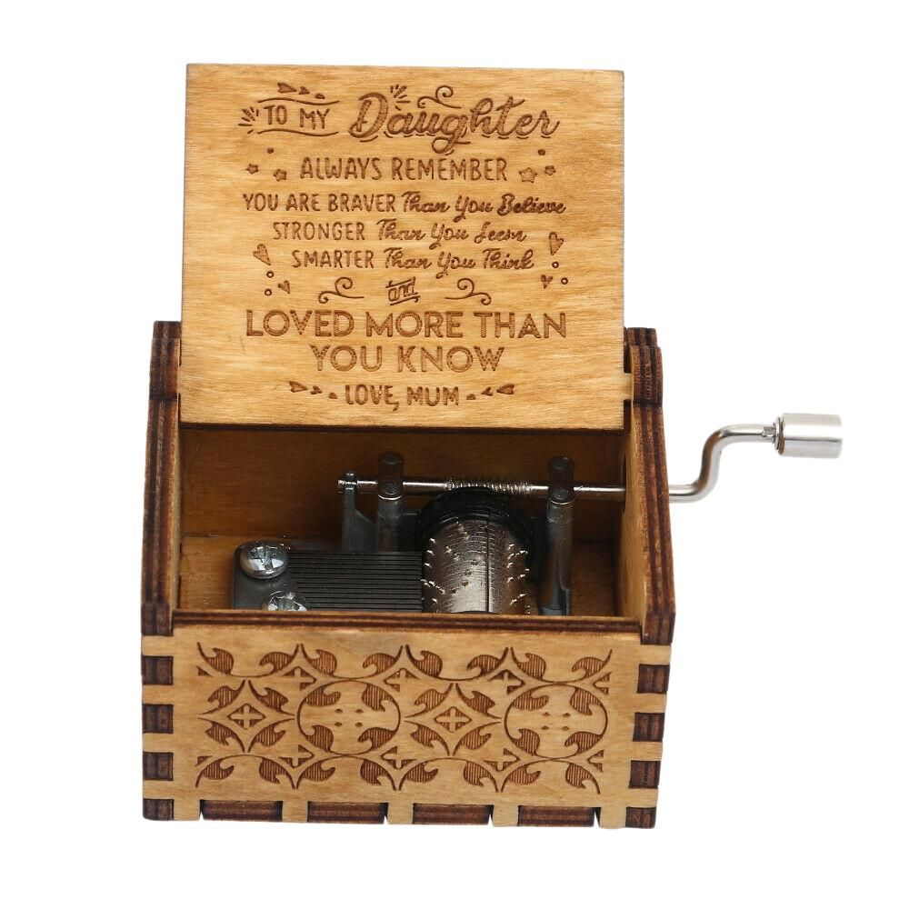 Wooden Music Box Mom to Daughter -You Are My Sunshine Engraved Christmas Gift Hand-Cranked Wooden Music Box Sunlight Crafts