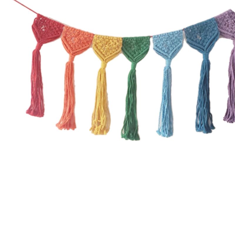 Nordic Hand-Woven Rainbow Tapestry Boho Rainbow Tassel Wall Hanging Ornaments Kids Room Decoration Wind Photo Props