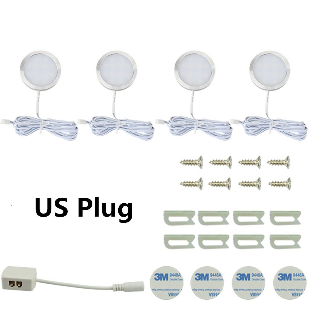 Yfashion LED 4 in 1 Puck Lights Set Under Kitchen Cabinet Counter Wired Light with Switch