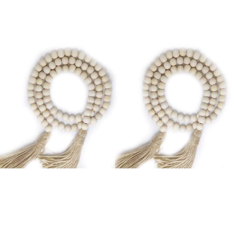 2Pcs Wooden Beads Garland, with Tassel Farmhouse Beads, Country Decoration, Prayer Beads, Wall Decoration