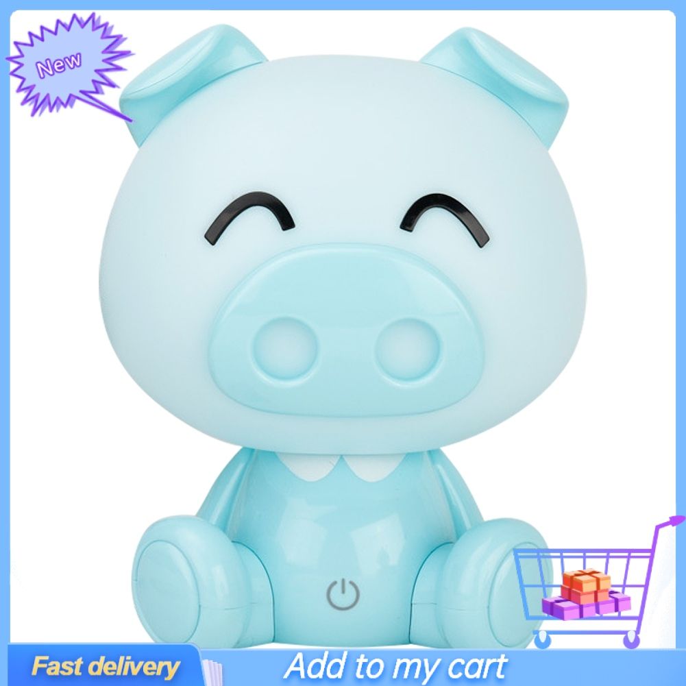 Cartoon Pig Children Bedroom LED Night Light Touch USB Desk Lamp Kids Gift Decor