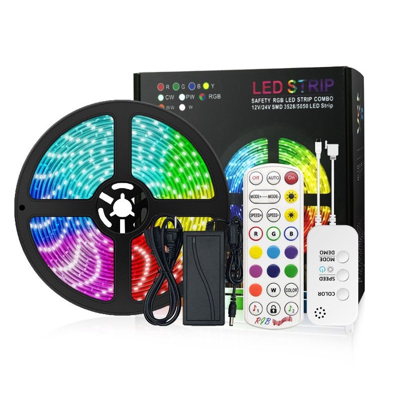 Waterproof LED Light Strip 5050RGB Music Light Strip 5M 150 Light Bluetooth 24 Key Colorful Light Strip B UK plug