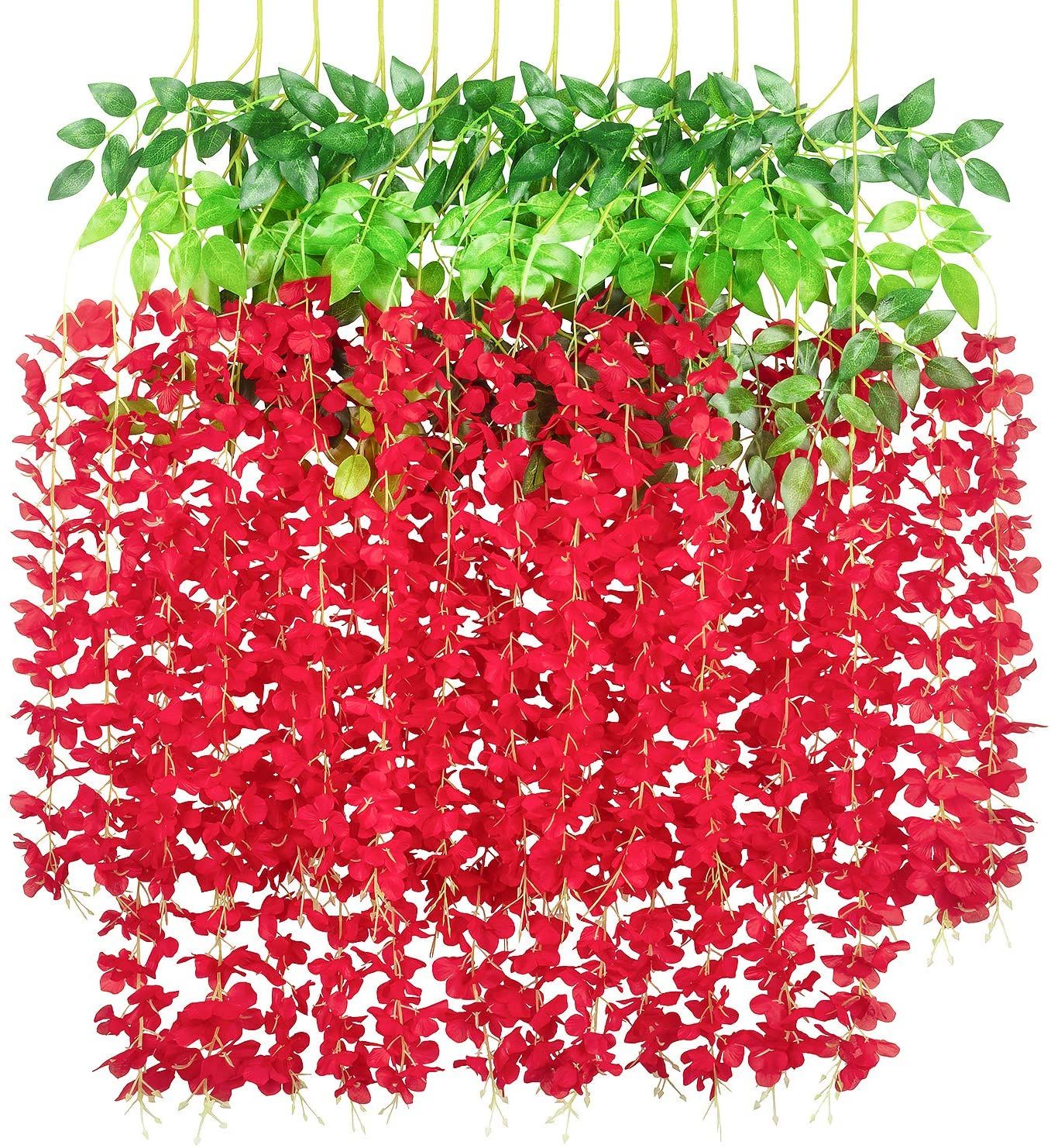 Houda Artificial Fake Wisteria Vine Ratta Silk Flowers For Garden Floral Decoration Diy Living Room Hanging Flower -  Home Decoration Item