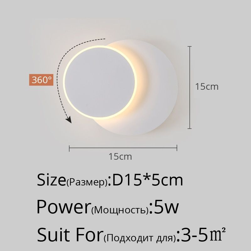 square LED Wall Lamp for Bedroom living room white black sconce wall lights 360 degrees Rotatable Metal 5W/16W fixtures