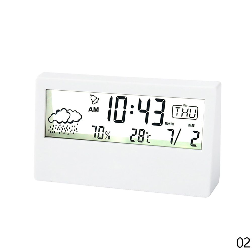 Japanese Simple Style White Digital Alarm Clock Modern Electronic Clock Temperature Humidity Clock Students Desktop Room Bedside