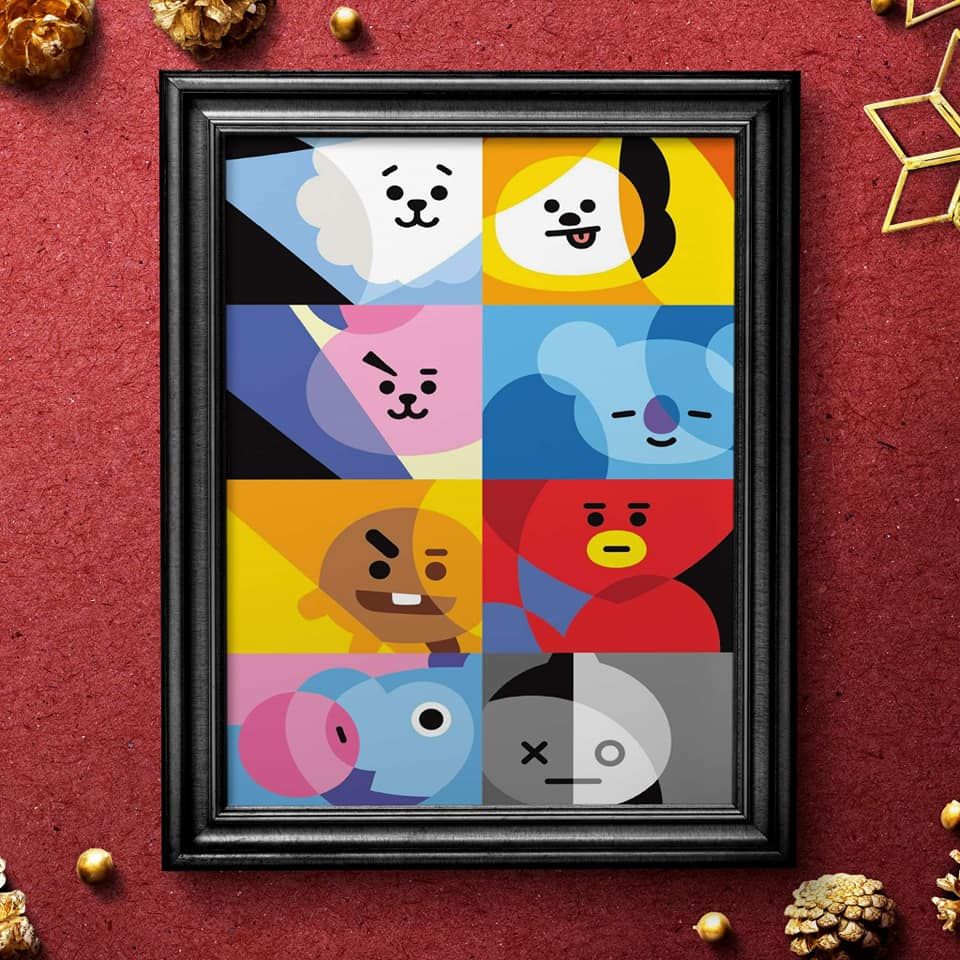 KPOP BTS BT21 Fiber Art Photo Frame For Wall Decor / BTS Photo frame Canvas art for Home Decor