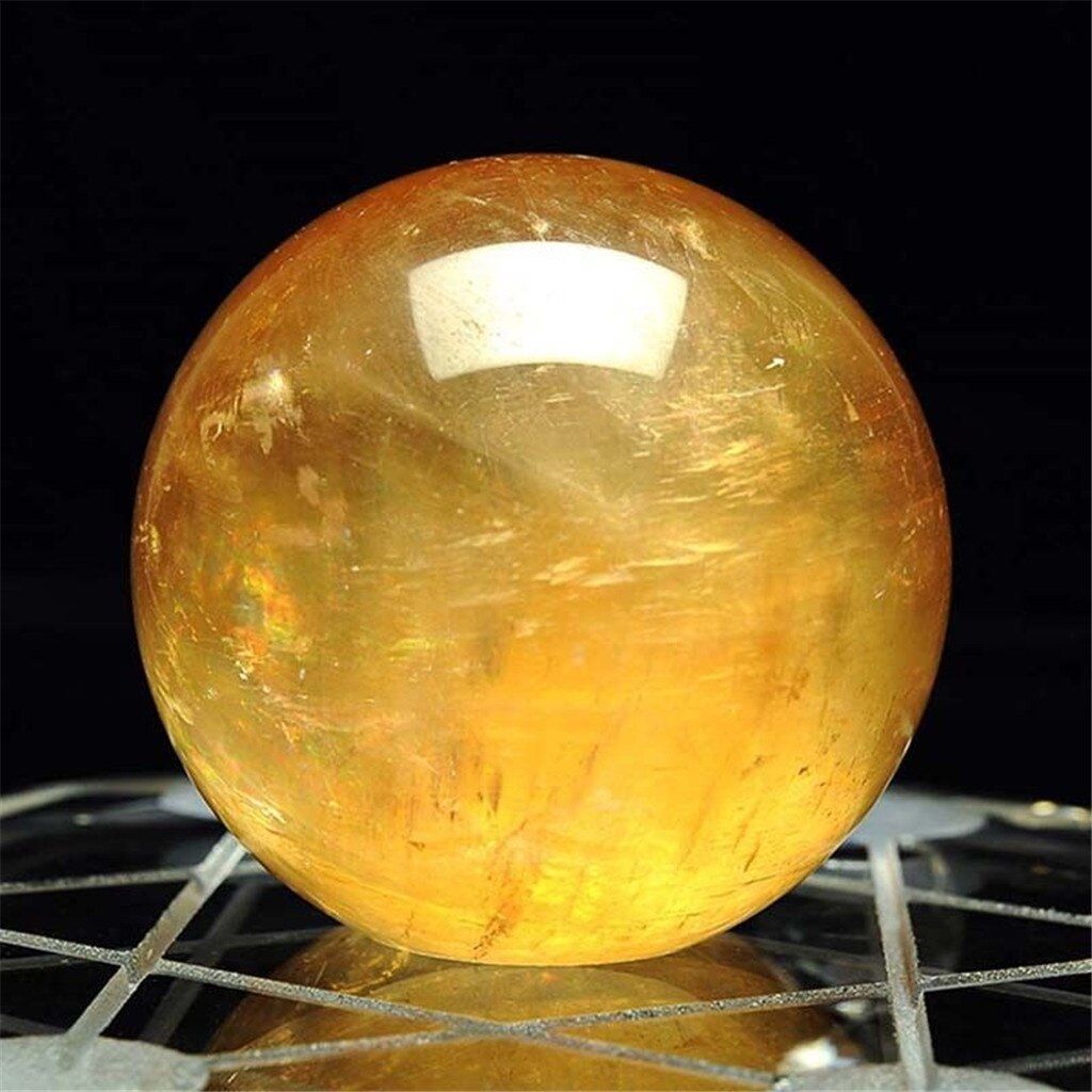 40mm Natural Citrine Calcite Quartz Crystal Sphere Ball Healing Gemstone 1pc FD