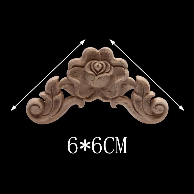 Carved Unpainted European Long Floral Leaves Rubber Wood  Furniture Window Corner Wood Applique Onlay  Wood Figurines Ornamental