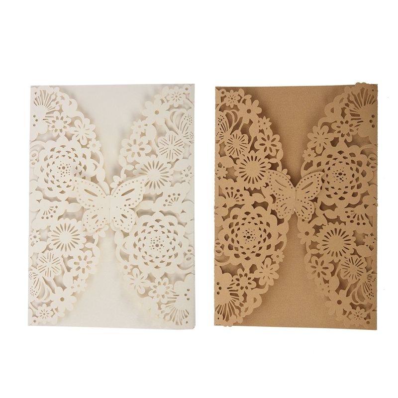 20 Pcs Delicate Carved Wedding Party Invitation Card Envelope Invitations for Wedding,Ivory White & en Beige
