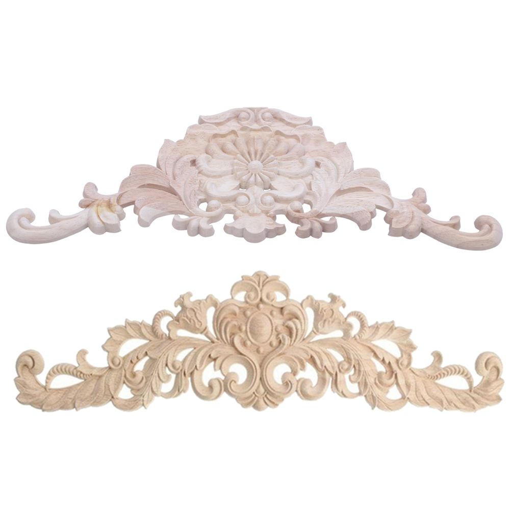1x 40X12cm Exquisite Classic Rubber Wood Carved Applique Furniture Natural Decal Wood Color & 1pc 38 x 15 x 1.2cm