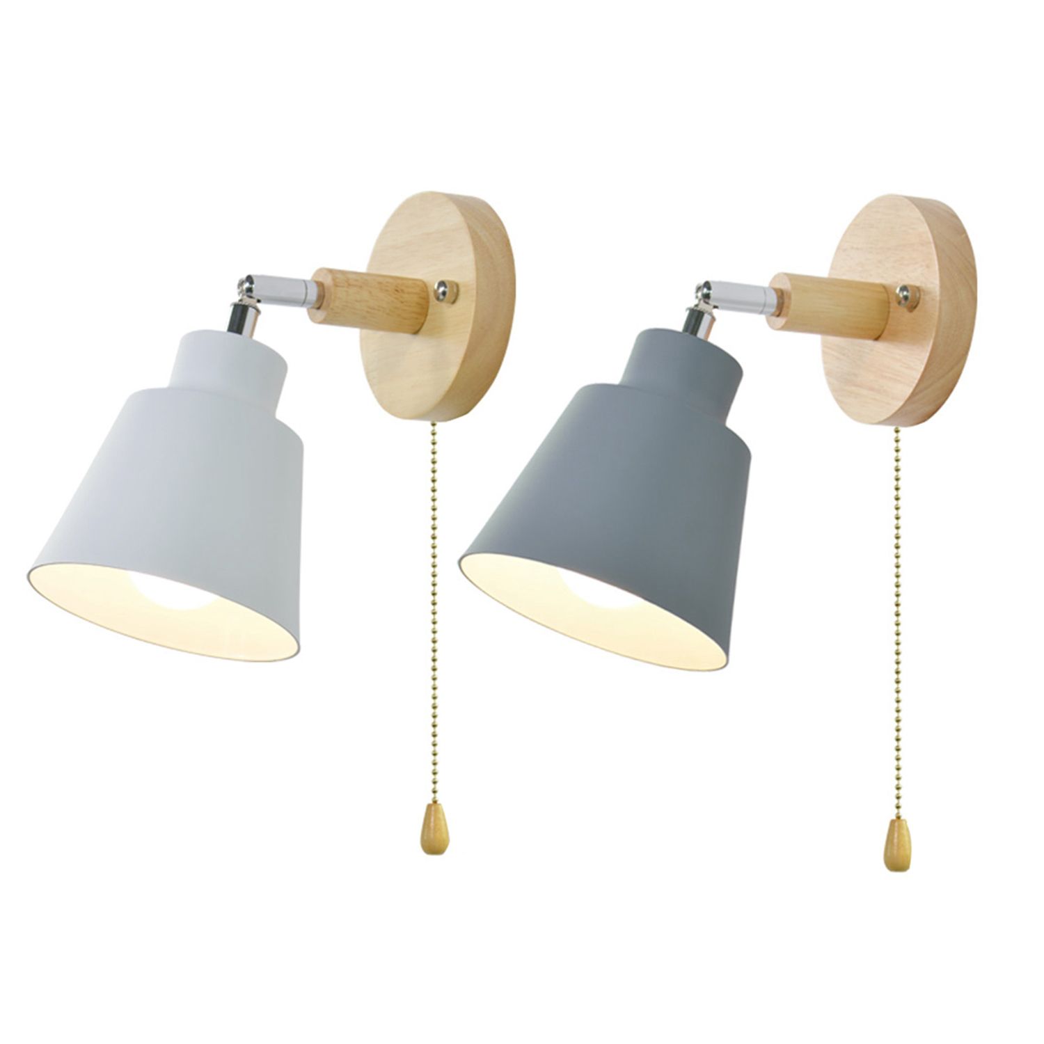 Durable 2x Wooden Wall Lamp Bedside Wall Lamp Sconce Wall Light for Corridor with Zip Switch Freely Rotatable(Grey&White)