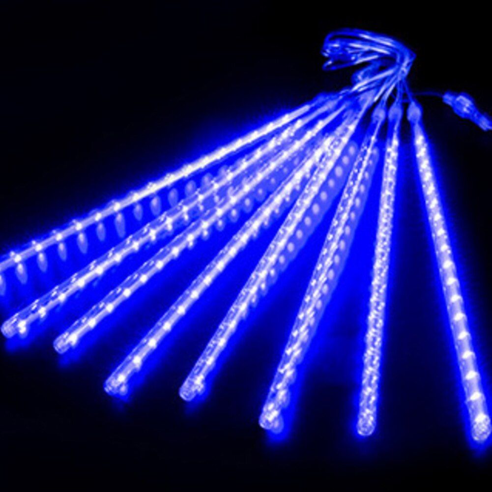 45cm 10 Tubes Solar Meteor Shower Rain LED String Lights Waterproof Christmas Solar String Lights For Wedding Party Decoration--Cold White--30cm Solar 8 Tube