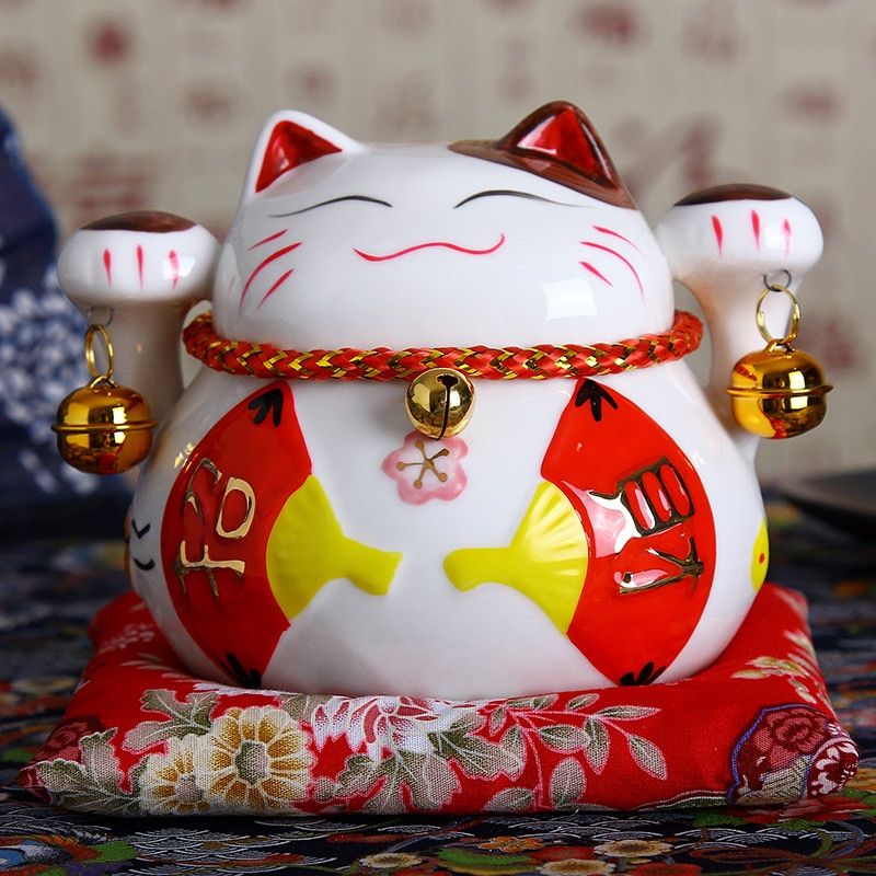 4.5 inch Japanese Ceramic Lucky Maneki Neko Home Decoration Ornaments Business Gifts Fortune  Box Feng Shui Craft