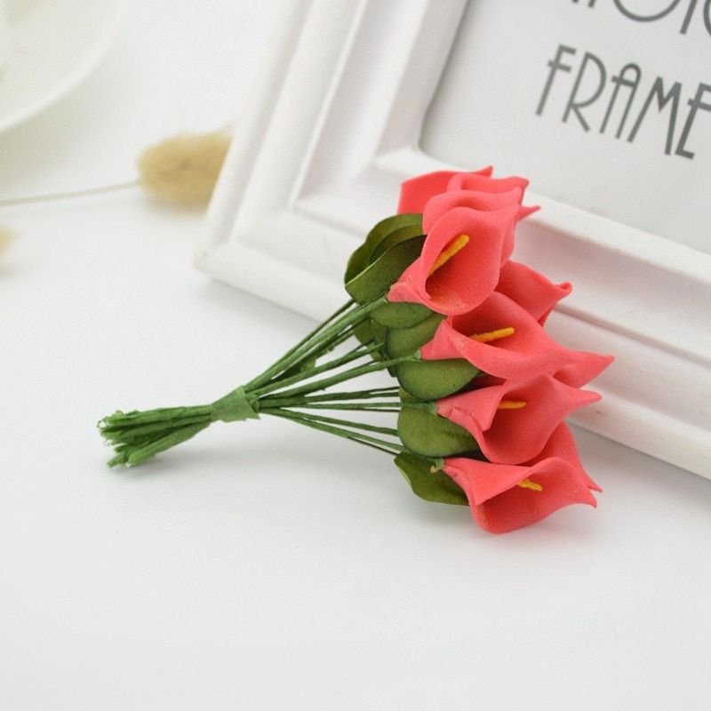 12 pcs Mini Foam Calla Handmake Artificial Flower Bouquet Wedding Decoration DIY Wreath Gift Box Scrapbooking craft Fake flower