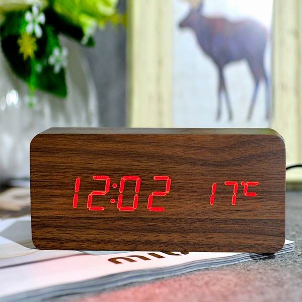 JINSUN LED Alarm Clock Time/date/temperature Digital Bamboo Wood Voice Table Clocks  LED Display Desktop Digital Table Clocks