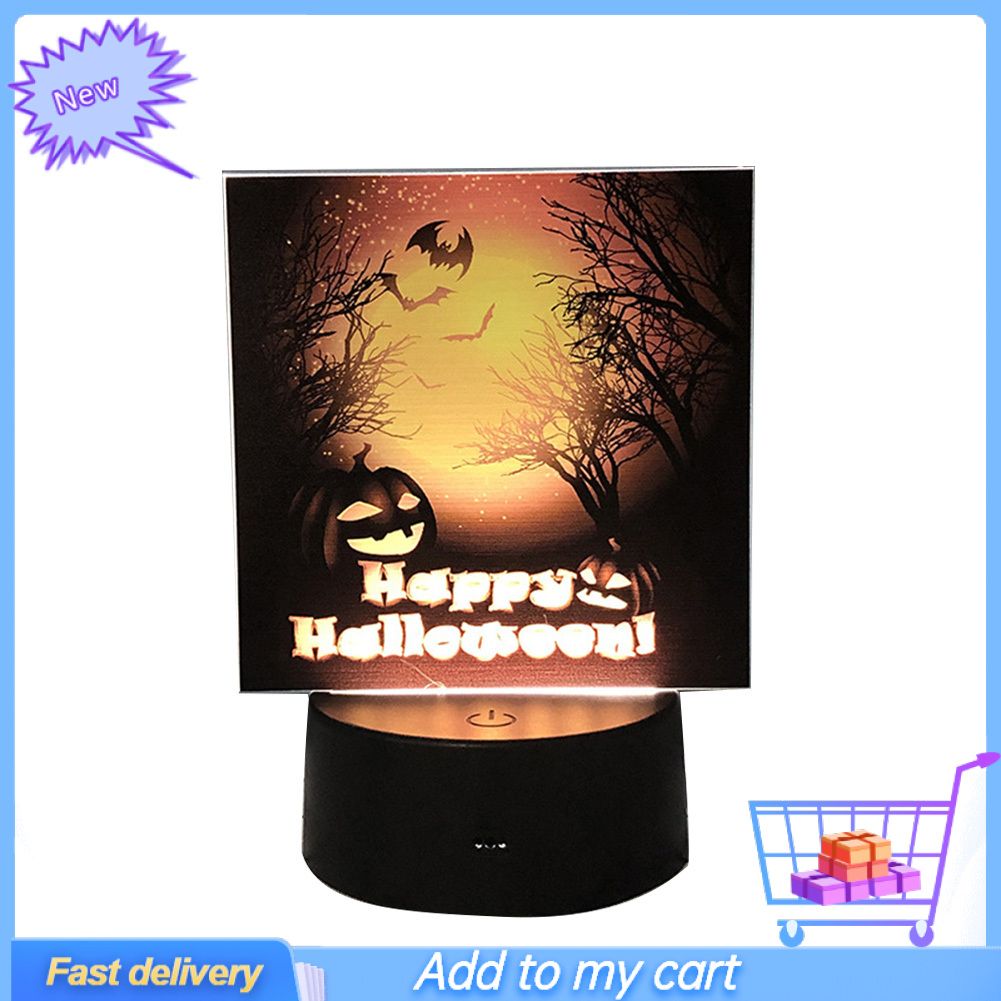 Halloween Pumpkin Bat Witch LED Night Light Lamp Holiday Home Desktop Ornament