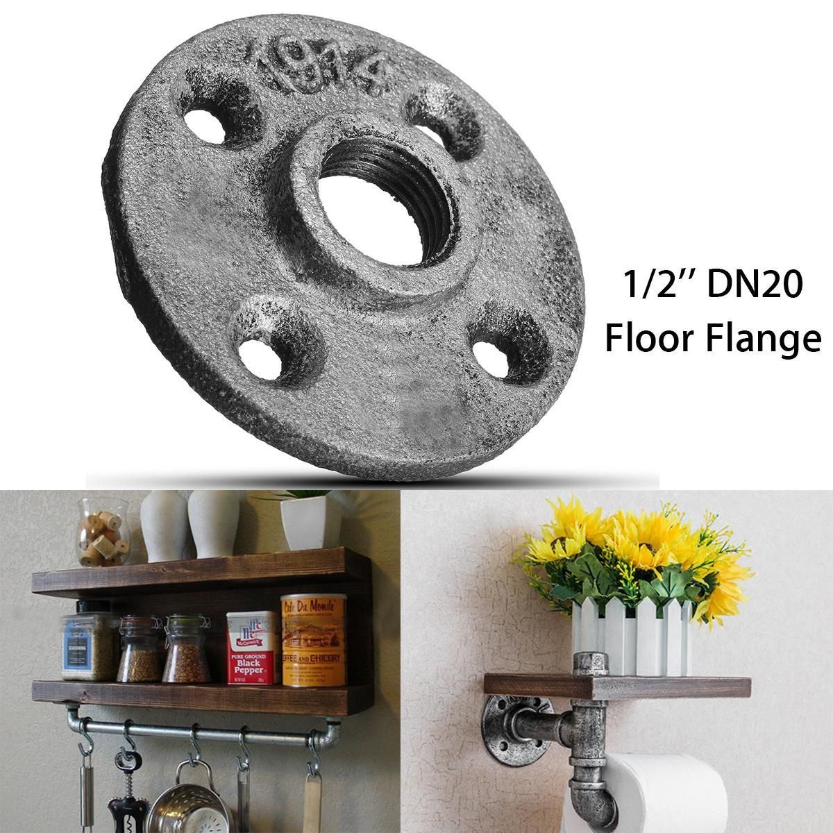Silver Cast Iron Steel Tube Pipe Floor Flange 1/2'' DN20 Industrial Style