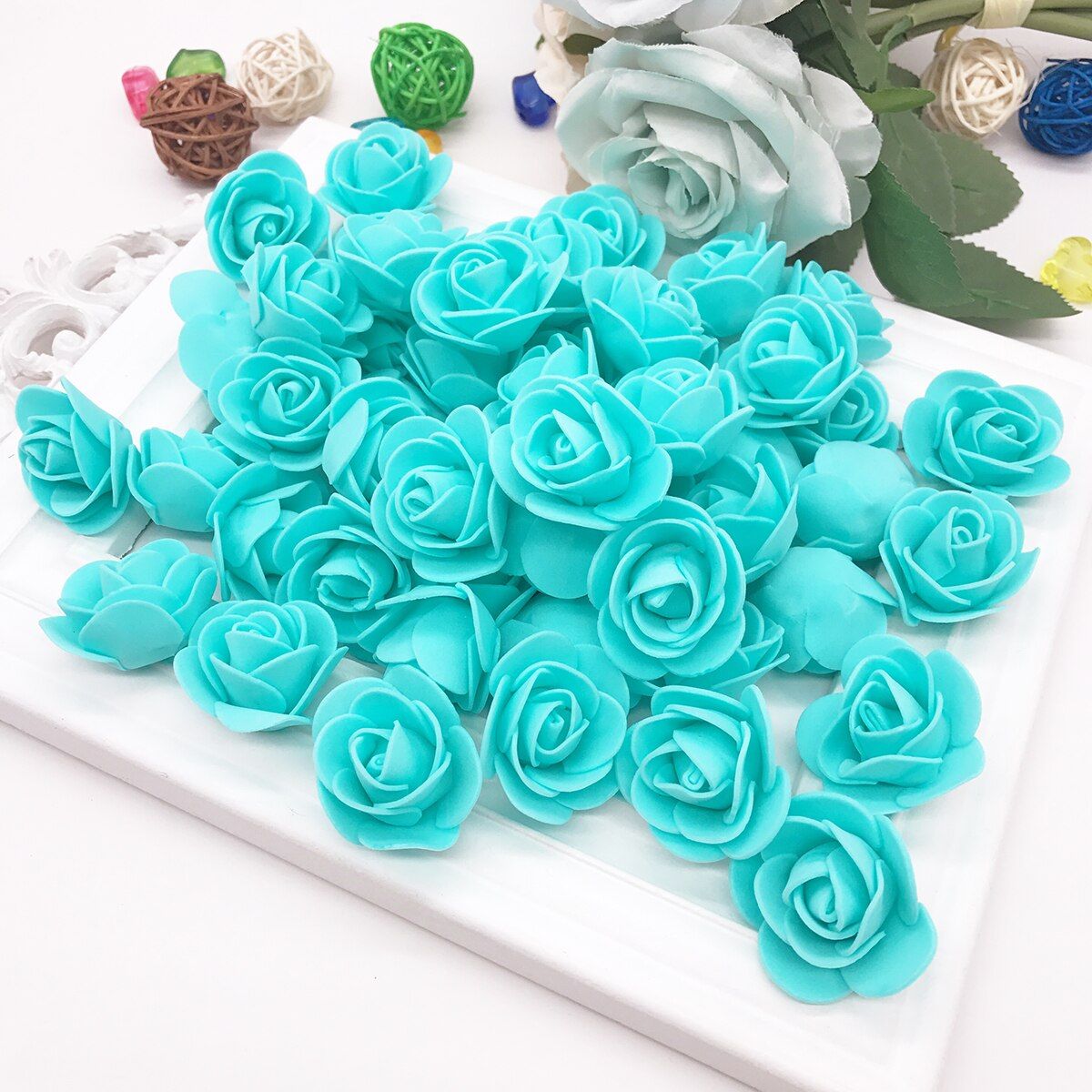 50pcs cheap PE mini artificial flowers for home wedding decoration accessories fake foma bears scrapbook diy wreath needlework