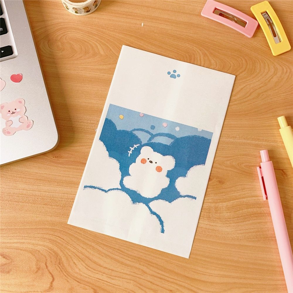 GC 【July】Korean version of simple storage bag Cartoon cute posing decoration bag Soft cute cloud bear mini paper bag