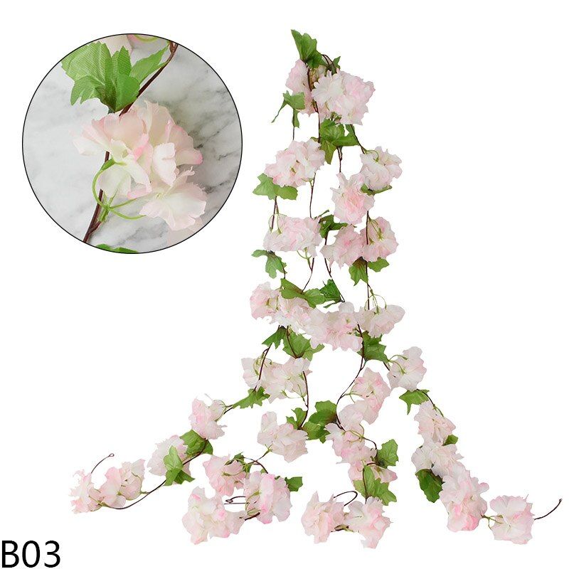 230cm Cherry Blossoms Flower Vines Artificial Sakura Flowers Garland Rattan For Wedding Arch Party Home Wall Hanging Decor Ivy