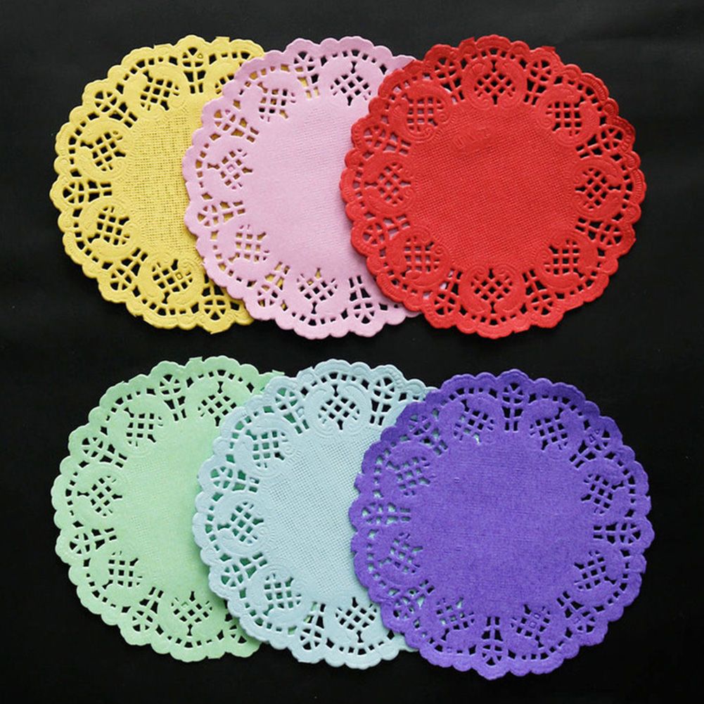 Yfashion 100pcs 3.5Inch Round Lace Doily Decoupage Paper for Cake Baking Mat rop Material:100pcs red