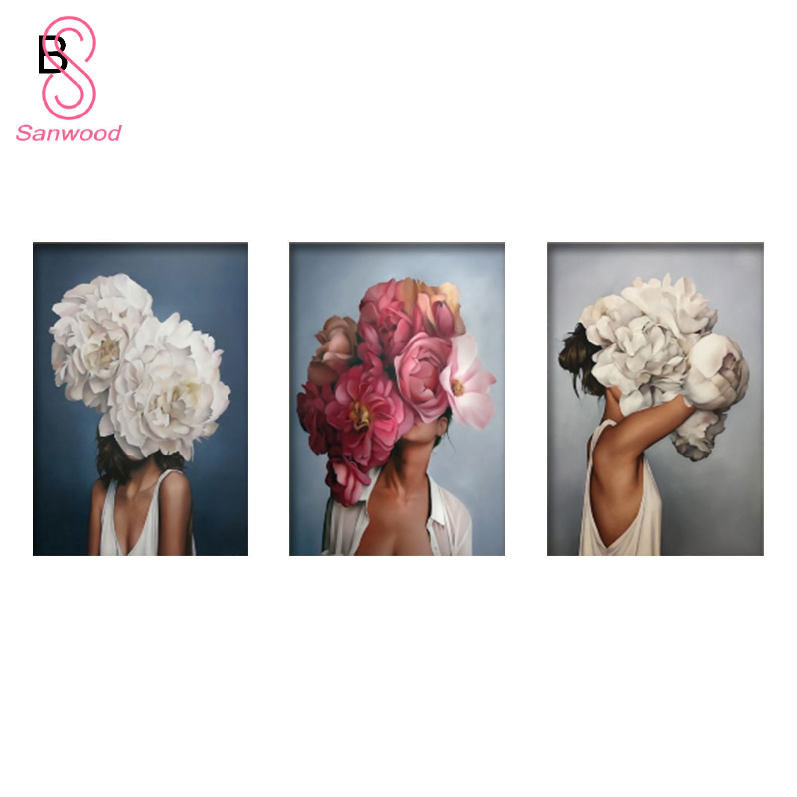 Wall Art Anti-fade Flowers Feathers Woman Pattern Art Painting