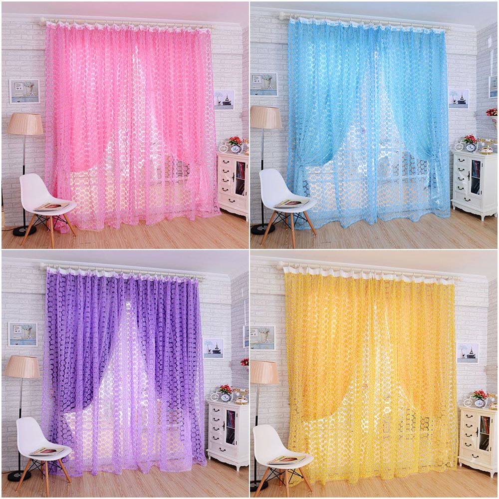 1 pcs Multicolor rose Tulle Screens Sheer Voile Curtains Drape Panel Window Decor window screening