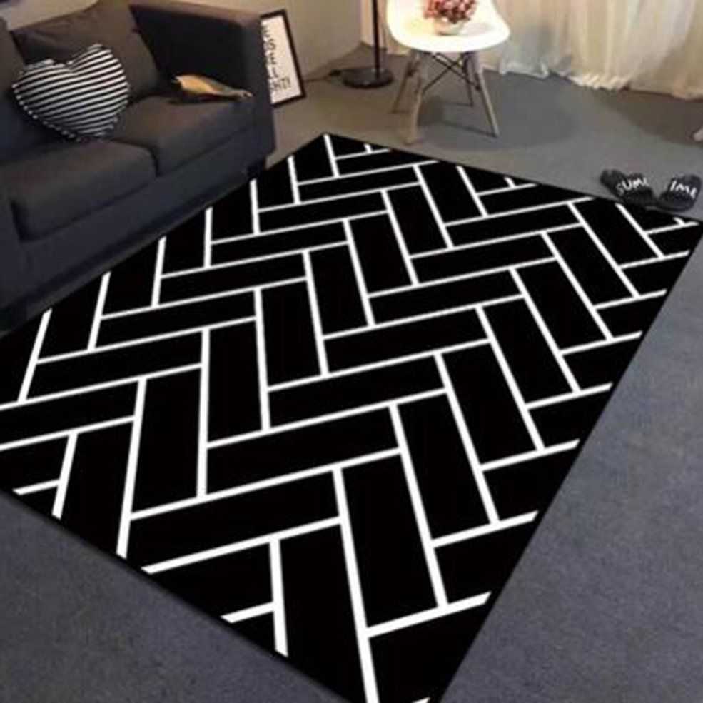 Nordic Living Room Bedroom Bedside Rug - Black And White Stripes-multicolour geometric