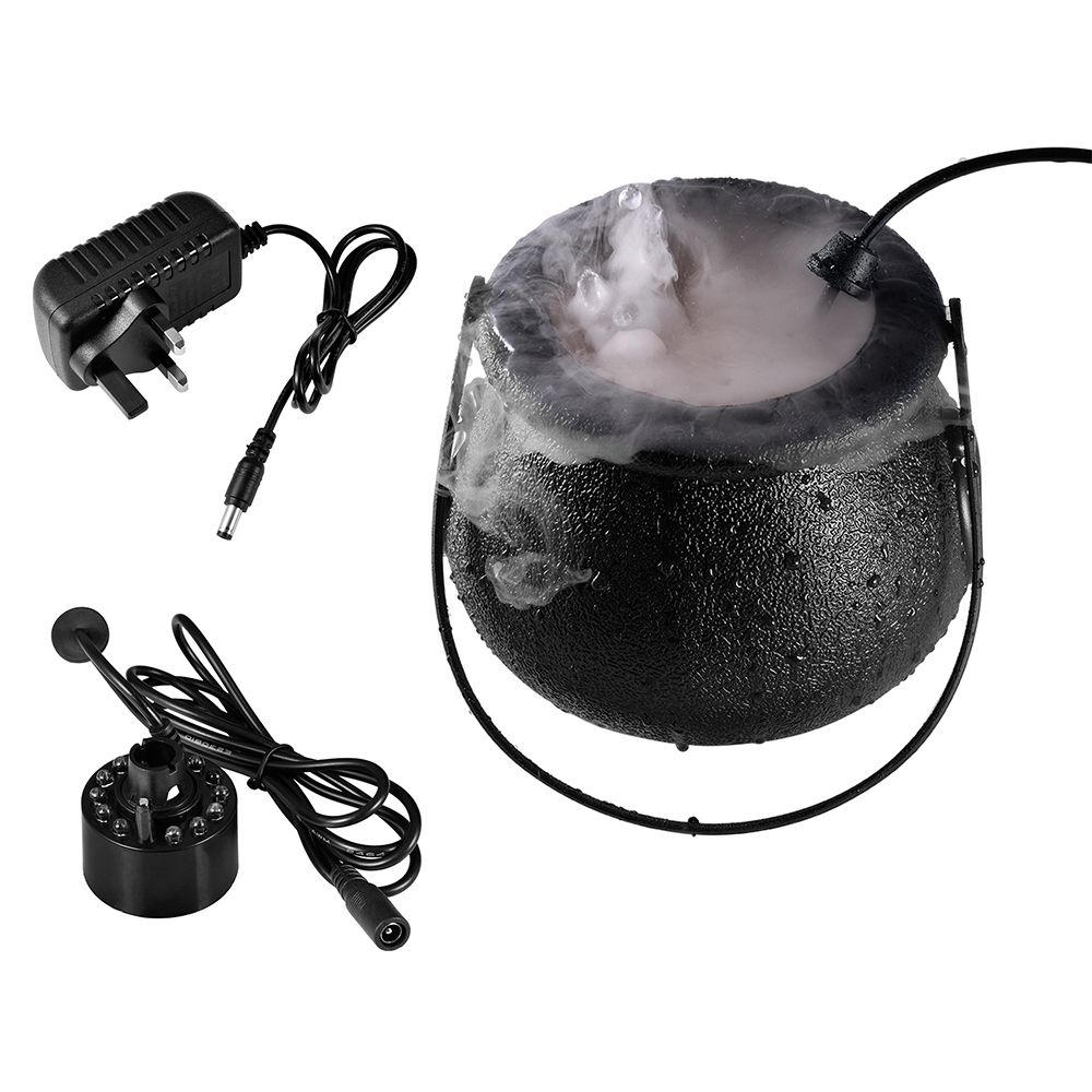 Mist Maker with Pot,12 LED Fogger Water Fountain Pond Fog Machine Atomizer Air Humidifier,Mini Size Large Capacity of Mist,Perfect for Halloween(UK Plug)