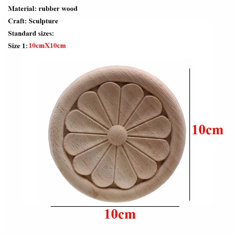 Flower Wood Carving Natural Wood Appliques for Furniture Cabinet Unpainted Wooden Mouldings Decal Decorative Figurines
