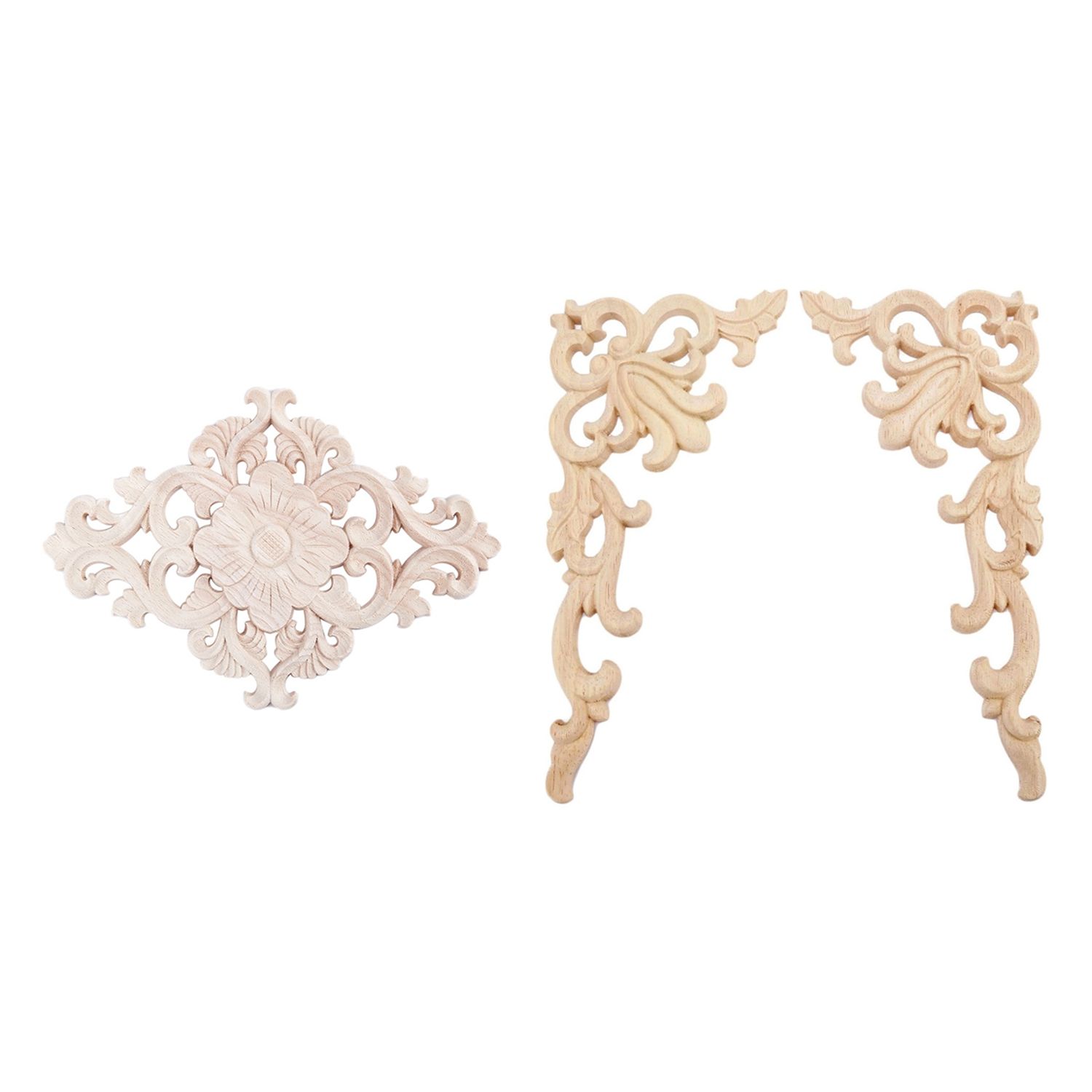 Harmony 4 Pcs Lots Wood Carved Long Onlay Applique Unpainted Flower Walls Cabinets Door Decor