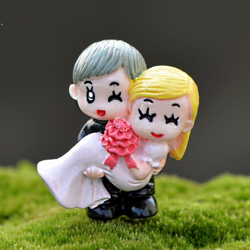 2pcs/set Lovers Couple Miniature Mini Doll DIY Terrarium Figurines Fairy Garden Decor Valentine's Day Gift Home Accessories