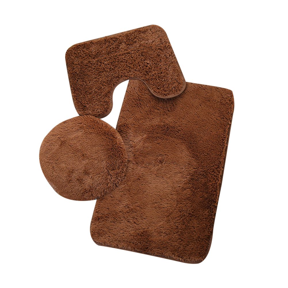 OIMG 3Pcs Bathroom Anti-Slip Solid Color Carpet Floor Mat Toilet Cover U-Shape Pad