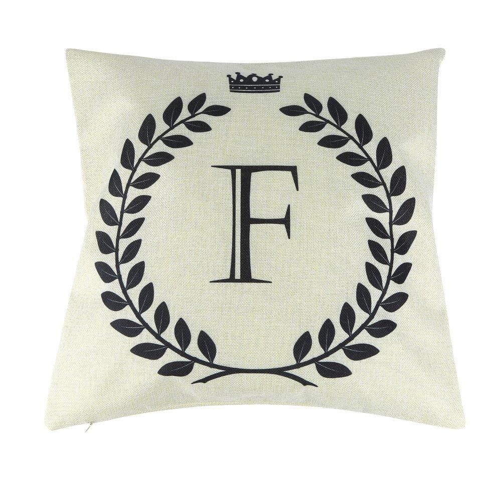 HA  Crown Letter Alphabet Pattern Cotton Linen Cushion Cover 45*45cm Pillowcase
