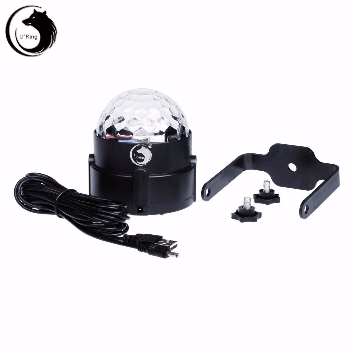 Durable 3 in 1 U`King Black LED Professional Light Colorful Rotating Mini Portable DJ Disco Stage Lighting 2m