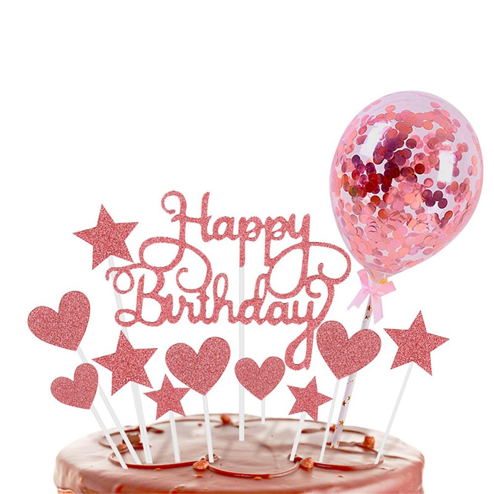 GC 1 Set Of Glittering Paper Cake  Inserts Birthday Cake Decoration With Star Heart size:Rose Golden suit
