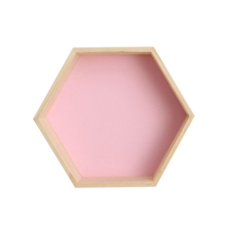 Nordic Style Nursery Kids Room Decoration Shelf Wooden Honeycomb Hexagon Shelves for Baby Child Bedroom Decoration-Pink