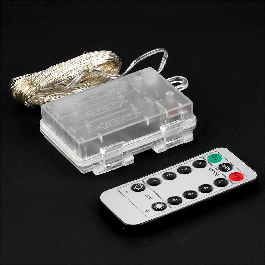 10M 100LED 3AA  Silver Wire String Light With 8 Function Remote Control