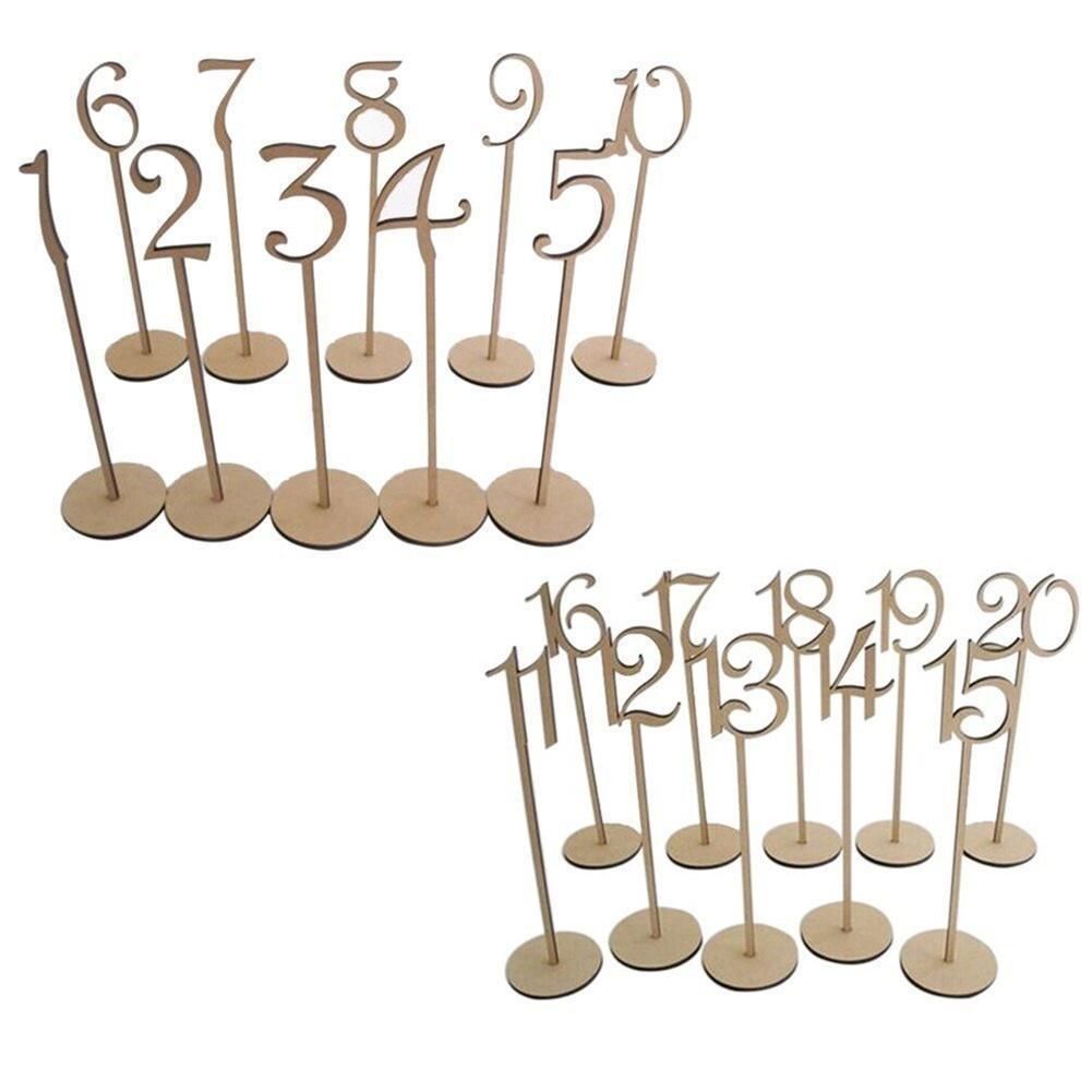20 PcsWooden Table Numbers with Round Base Holder Fashion Simple Numbers Signs Ornaments Birthday Party Banquet Decor