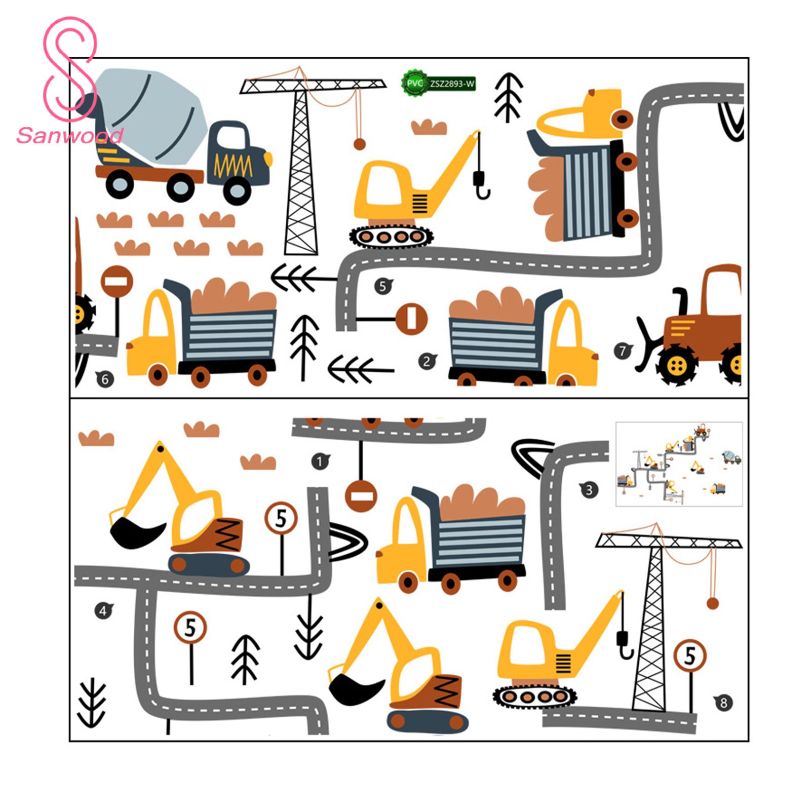 Window Decal Self-Adhesive Animated Transport Cars Wallpaper