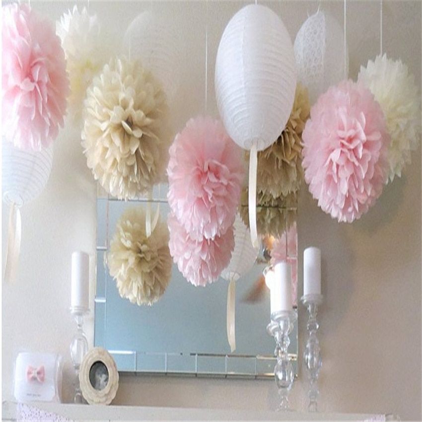 cute babyshower decoration 5pcs 10 15 20 25 30 cm Tissue Paper Flowers paper pom poms balls lanterns Party Decor Craft Wedding
