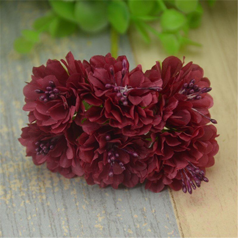 6pcs/lot Silk Artificial Mini Rose Flowers Bouquet Multicolor Scrapbooking Fake Flower Stamen Wedding Decoration Diy Handmade