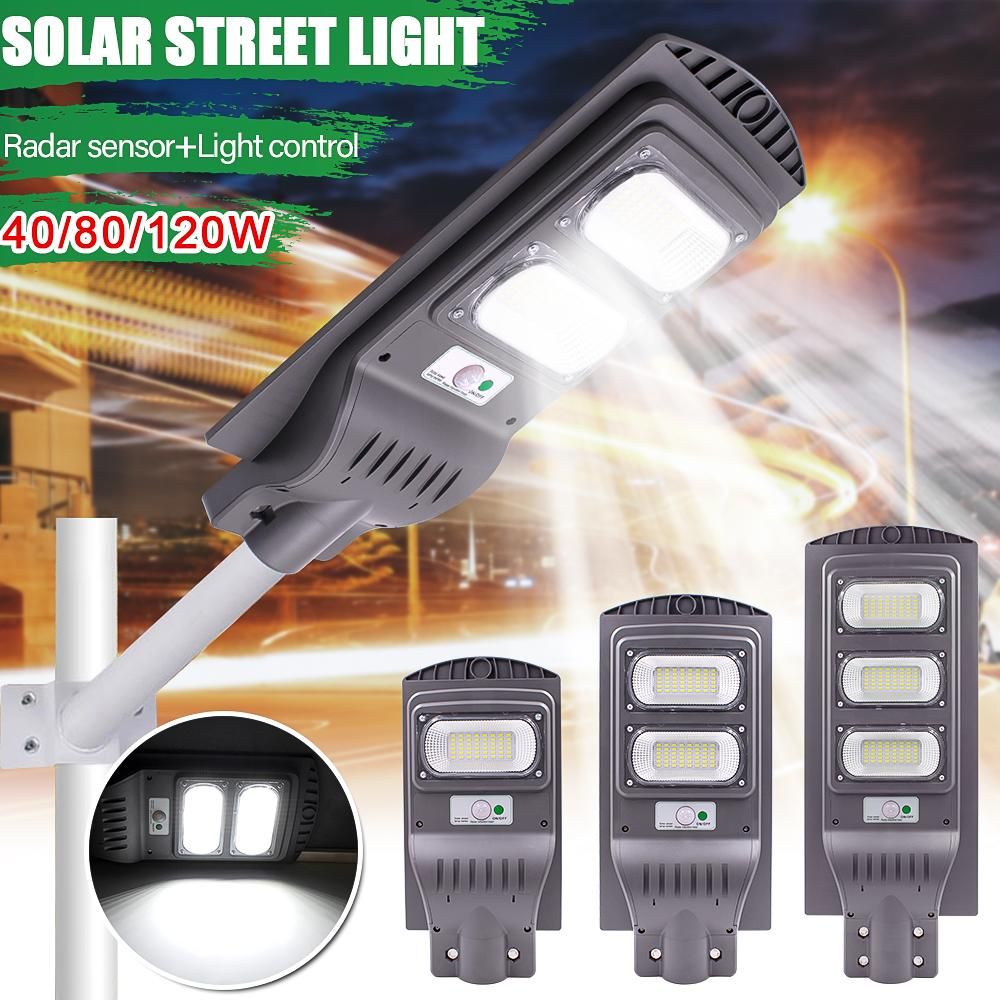 銆?019 New銆?0W/80W/120W 5730smd LED Solar Power PIR Radar Motion Sensor Street Light Outdoor Timer Courtyard Garden Security Wall Lamp WHITE (Optional Mounting Pole) -